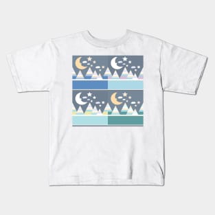 Moon and stars above the mountains night landscape Kids T-Shirt